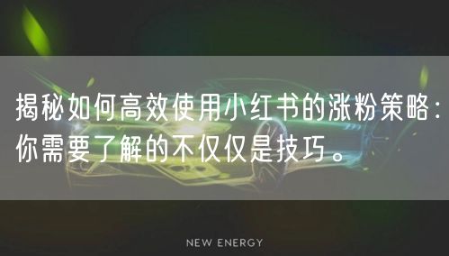 揭秘如何高效使用小红书的涨粉策略：你需要了解的不仅仅是技巧。